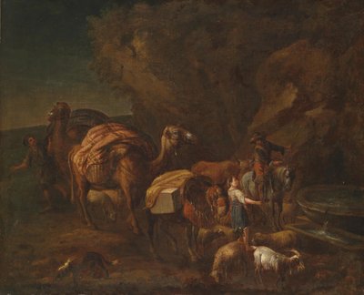 Oriental Landscape with Camel Drivers and Herdsmen by Circle of Nicolaes Pieterszoon Berchem